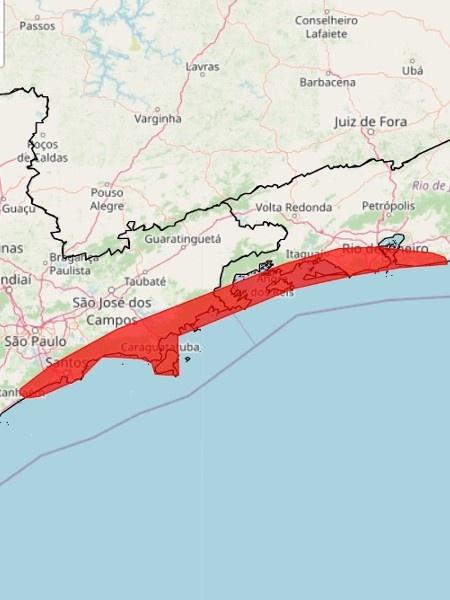 Inmet faz aviso de "grande perigo" para o litoral de São Paulo e para o Rio de Janeiro em decorrência de fortes chuvas