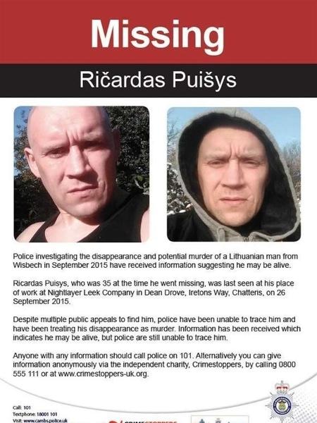 O lituano Ricardas Puisys foi encontrado escondido em floresta do Reino Unido após cinco anos desaparecido; a polícia acreditava que ele havia sido assassinado - Divulgação/Polícia de Cambridgeshire