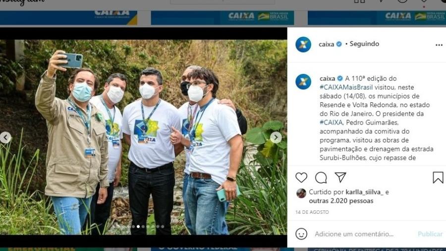 Perfil oficial da Caixa no Instagram divulgou o presidente da instituição, Pedro Guimarães, fazendo uma selfie em Resende (RJ) - Reprodução/Instagram