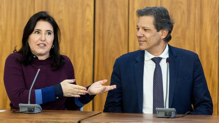 O ministro da Economia, Fernando Haddad, e a ministra do Planejamento e Orçamento, Simone Tebet