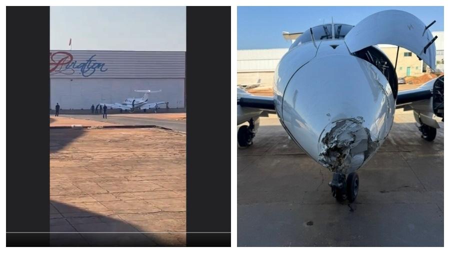 O avião se desprendeu de um reboque e colidiu em portão de hangar em aeródromo de GO