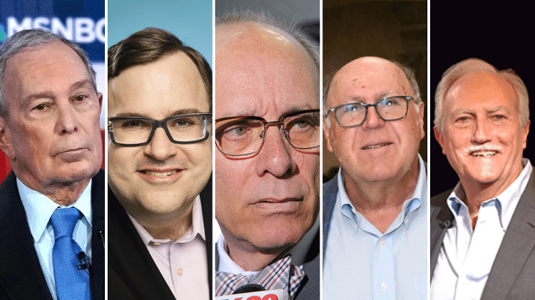 Da esquerda para a direita: Michael Bloomberg, Reid Hoffman, Stephen Mandel; Henry Laufer e Miguel Bezos