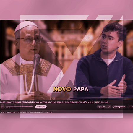 20.mai.2025 - Vídeo falso diz que papa Leão 14 elogiou Nikolas Ferreira 20.mai.2025 - Vídeo falso diz que papa Leão 14 elogiou Nikolas Ferreira