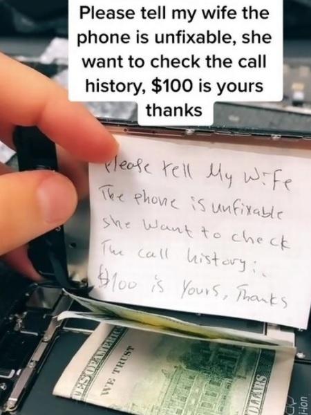 Homem paga 100 dólares para técnico não arrumar iPhone por medo da esposa - Reprodução/TikTok