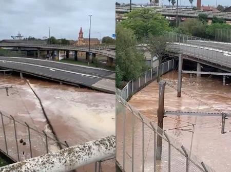 Portão 14, perto do Viaduto do Sertório, se rompeu totalmente, segundo prefeitura de Porto Alegre