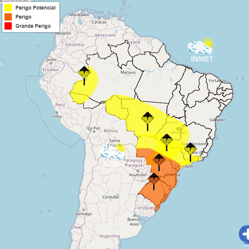 Alerta Amarelo: Inmet Emite Aviso Urgente de Chuva Intensa e Ventos Fortes no Centro-Sul do Brasil