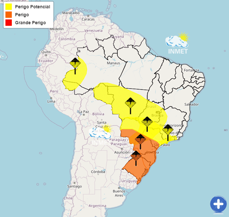 Inmet emitiu alertas para tempestade e chuvas intensas para 13 estados e o DF