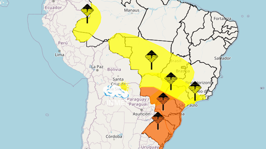 Inmet emitiu alertas para tempestade e chuvas intensas para 13 estados e o DF - Divulgação/Inmet