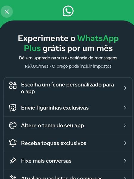 Tela para aderir ao WhatsApp Plus
