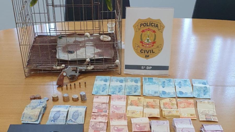 Polícia Civil apreendeu dois papagaios, arma de fogo e dinheiro na casa do "falso flanelinha" - Reprodução/ Polícia Civil do DF