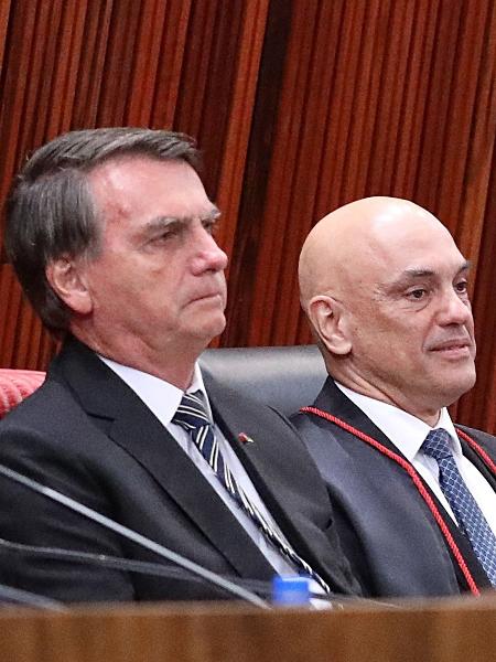 16.ago.22 - O então presidente Jair Bolsonaro durante cerimônia de posse do ministro Alexandre de Moraes como presidente do TSE