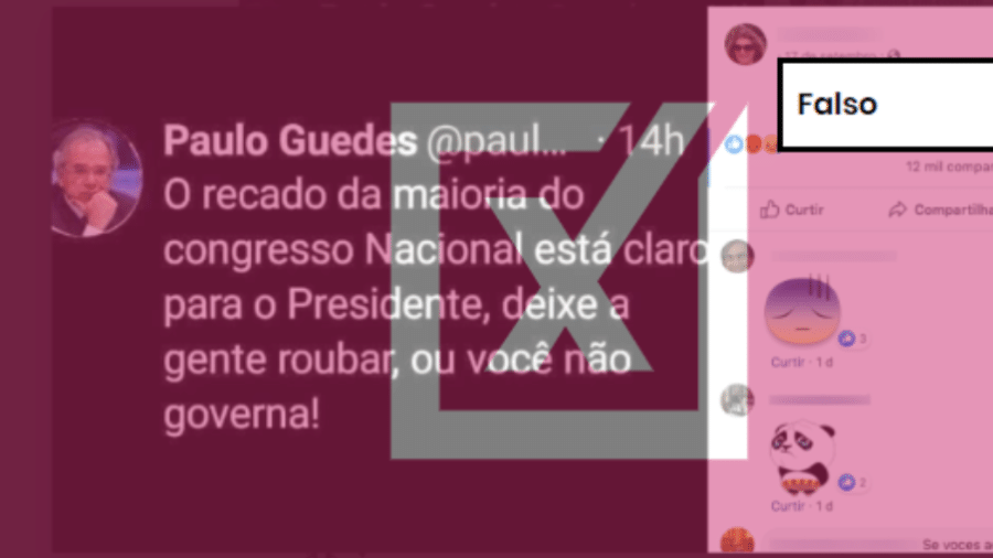 19.set.2019 - Tuíte falso atribuído a Paulo Guedes teve milhares de compartilhamentos no Facebook - Reprodução/Comprova