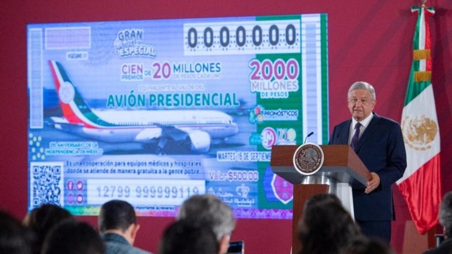O presidente mexicano, López Obrador, em evento sobre a rifa do avião presidencial - Divulgação/Presidencia de la República del Gobierno de México