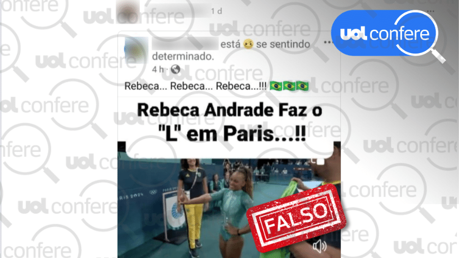 7.ago.2024 - Rebeca Andrade fazia o gesto de número um com a mão, como é possível ver em vídeos e fotos do momento