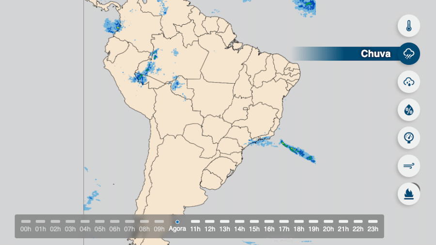 Mapa mostra deslocamento da chuva sobre o país nesta sexta-feira (4)