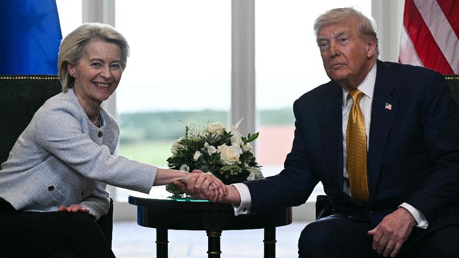 Trump fechou acordo com a presidente da Comissão Europeia, Ursula von der Leyen Trump fechou acordo com a presidente da Comissão Europeia, Ursula von der Leyen