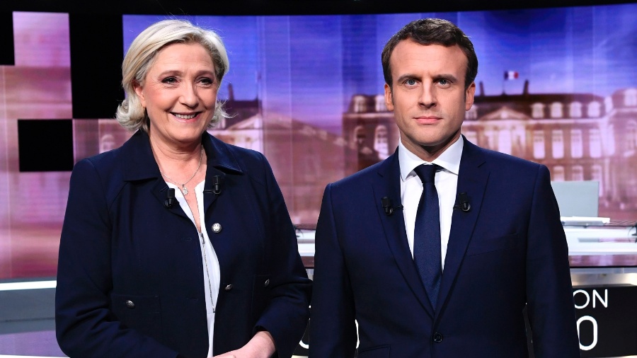 Candidatos Marine Le Pen e Emmanuel Macron disputam as eleições presidenciais da França - Eric Feferberg/ AFP