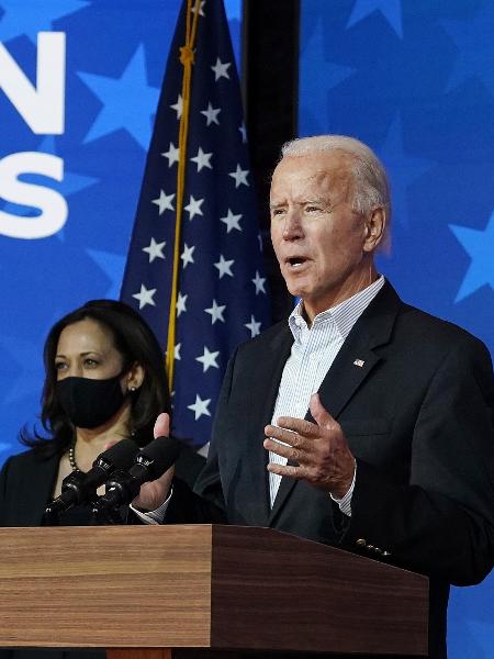 Joe Biden e Kamala Harris; Presidente prometeu medidas abrangentes para tornar a economia dos EUA neutra em carbono até 2050 - Drew Angerer/Getty Images/AFP