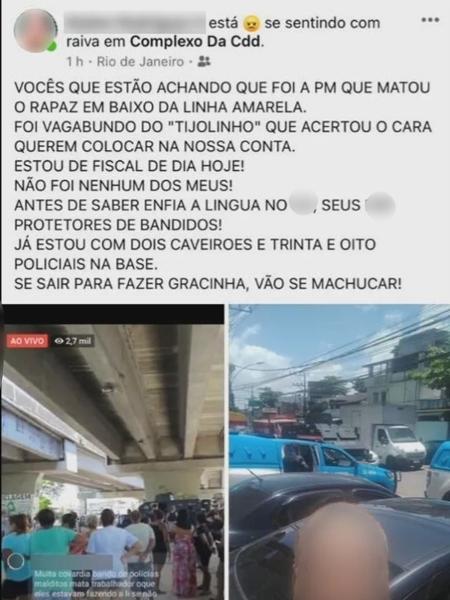 Em post no Facebook, PM ameaça moradores da Cidade de Deus - Reprodução/TV Globo