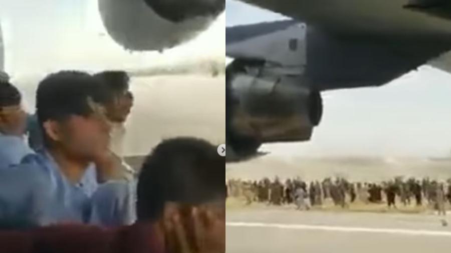 Afegãos tentam se agarrar à fuselagem de um avião dos Estados Unidos - Reprodução/Instagram/@rustamwahab_