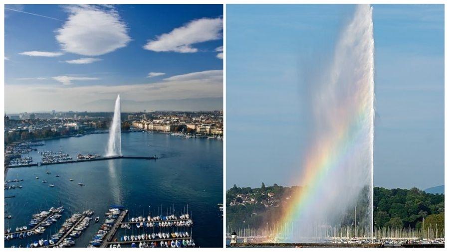 A Jet D'Eau é considerada uma das fontes mais altas do mundo e seu jato de água alcança uma altura de 140 metros