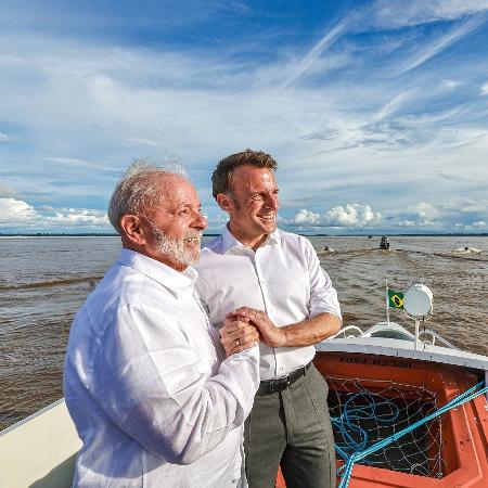 Lula e Macron durante a visita do presidente francês ao Pará, em março de 2024