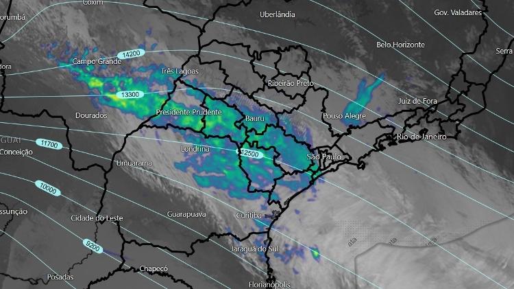 Mapa mostra área com temperaturas baixas na região onde o voo da Voepass cruzou