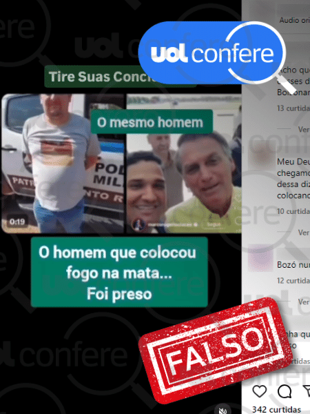 3.set.2024 - Homem ao lado de Bolsonaro em vídeo não é o mesmo que causou incêndio em GO