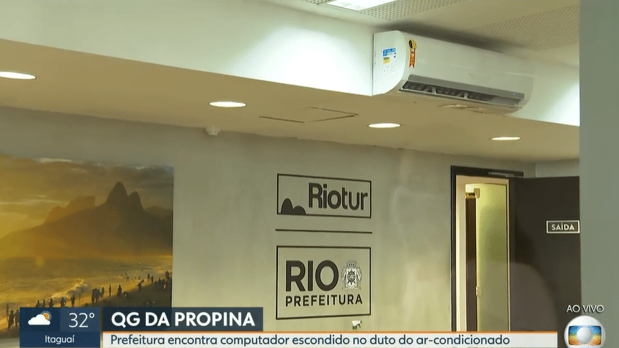 Polícia Civil vai investigar quem fazia uso do computador encontrado em um duto de ar condicionado na sede da Riotur, no Rio de Janeiro. O órgão é investigado por ser o suposto "QG da propina" da administração do ex-prefeito Crivella - Reprodução/RJTV