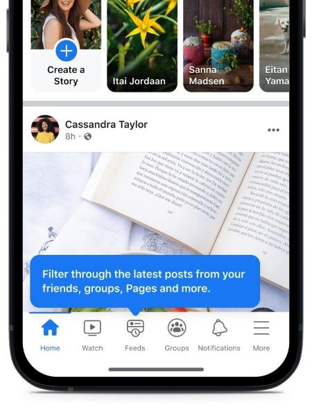 Facebook, novo layout com a aba Feeds - Divulgação/Meta - Divulgação/Meta