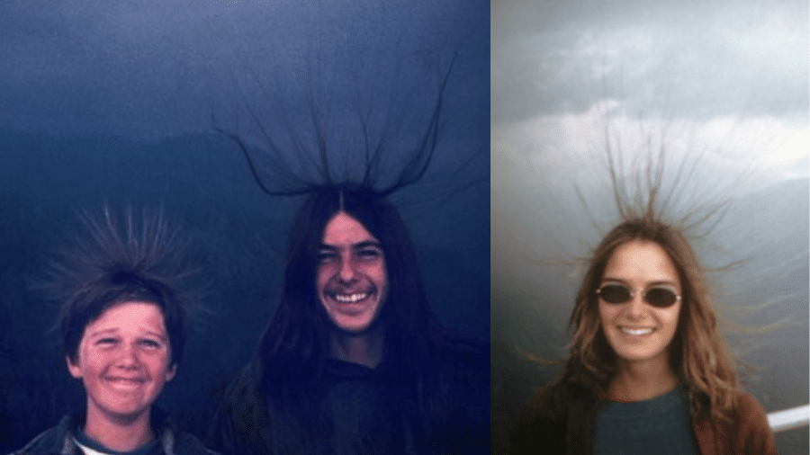 Michael, Mary e Sean McQuilken posaram para fotografias com o cabelo levantado. Minutos depois, foram atingidos por um raio - Reprodução/Redes Sociais