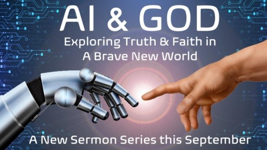 Anúncio da Violet Crown City Church sobre o uso de IA nos sermões
