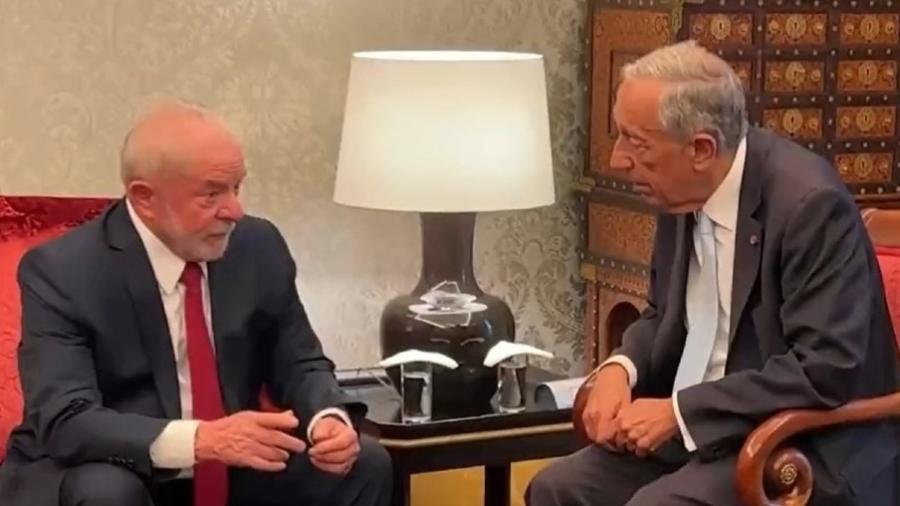 Lula (PT) e o presidente de Portugal, Marcelo Rebelo de Sousa, em encontro em Lisboa nesta sexta-feira (18) - Reprodução/GloboNews