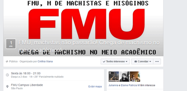 Evento criado no Facebook denuncia suposto machismo da FMU com a demissão de seis professoras - Reprodução/Facebook