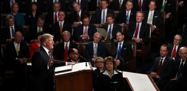 Trump discursa no Congresso norte-americano em fevereiro -  Win McNamee/Getty Images/AFP