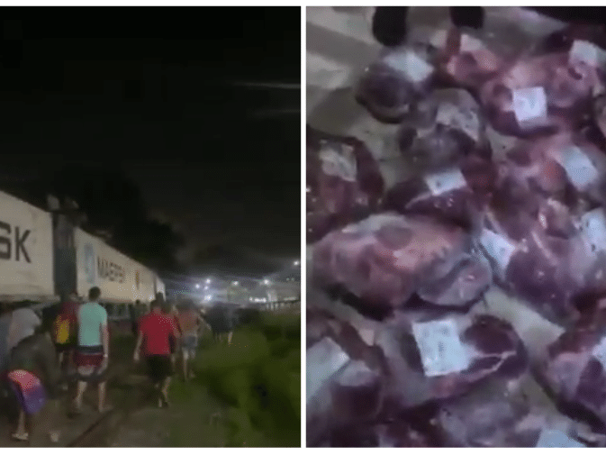 Populares furtam carregamento de carne de trem em movimento em Cubatão