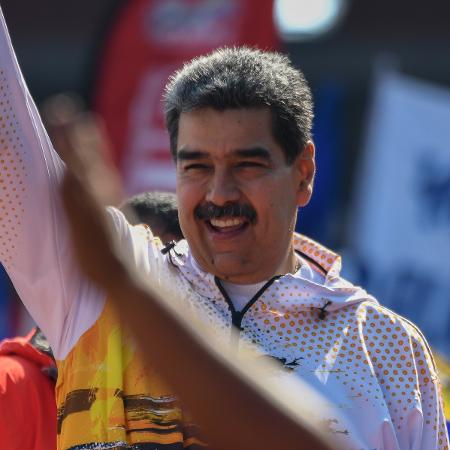 25.mar.2024 - O presidente da Venezuela, Nicolás Maduro, durante ato de campanha em Caracas - Marcos Salgado/Xinhua