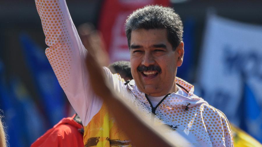 25.mar.2024 - O presidente da Venezuela, Nicolás Maduro, durante ato de campanha em Caracas