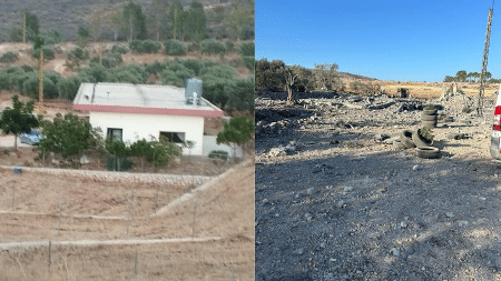 Uma fotografia mostra o antes e depois da casa onde vivia a brasileira