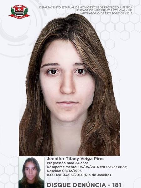 Imagem feita pela polícia de como Jennifer Tyfany Veiga Pires seria hoje, aos 24 anos - Divulgação/Polícia Civil