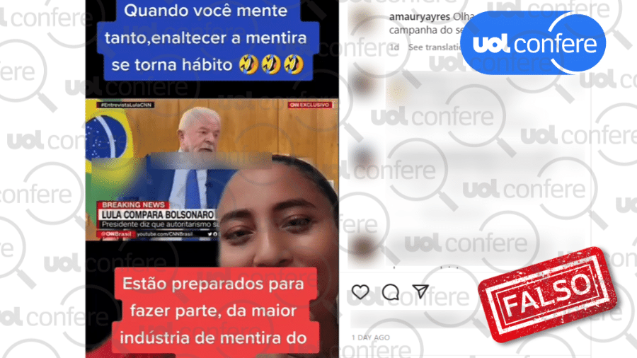 15.mar.2023 - Vídeo adulterado corta momento em que Lula se refere a "verdade"  - Arte/UOL Confere sobre Reprodução/Instagram