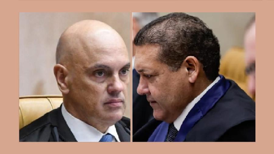 Alexandre de Moraes e Nunes Marques durante o julgamento desta quarta. Estamos, de fato, entre posições opostas, vale dizer: entre a lei e o caos da extrema-direita