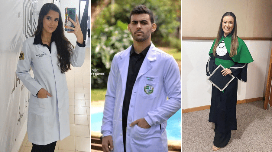 Médica Flavia Alves França, 27, estudante de medicina Lucas Queiroz Silva, 25, e médica Lizianny Tenório Toledo, 26