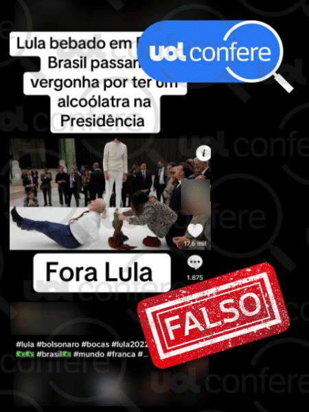 11.jun.2025 - Foto mostra Lula interagindo com acrobatas em Paris, não tombo 11.jun.2025 - Foto mostra Lula interagindo com acrobatas em Paris, não tombo