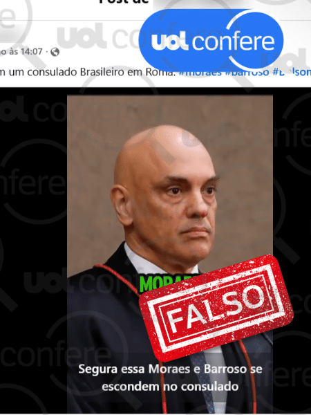 1º.ago.2025 - Barroso e Moraes passaram a semana no Brasil - Arte/UOL sobre Reprodução Facebook