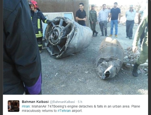 Peça se soltou durante o voo e caiu em uma zona rural do Irã - Reprodução/Twitter @BahmanKalbasi