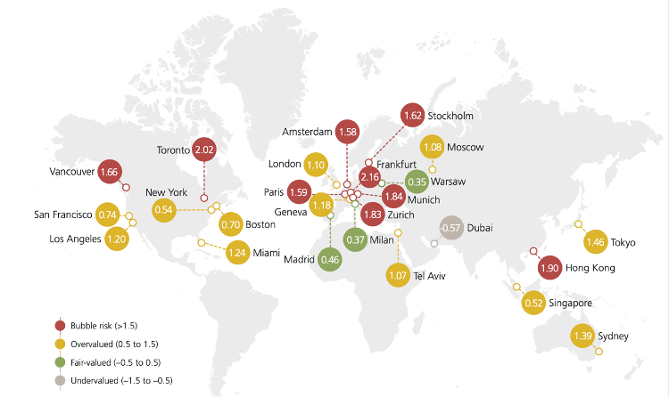 ILustração - A importância de moradias acessíveis em cidades inteligentes - Índice de bolha imobiliária global UBS - Índice de bolha imobiliária global UBS