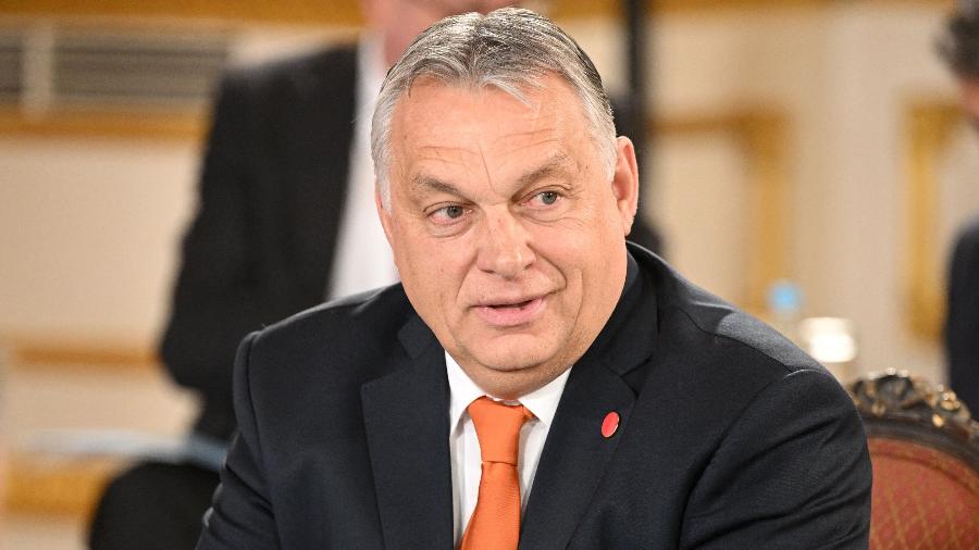 O primeiro-ministro da Hungria, Viktor Orban, participa de uma sessão plenária com líderes do grupo V4, organizada pelo primeiro-ministro britânico Boris Johnson como parte da cúpula V4 + UK, na Lancaster House, em Londres, Grã-Bretanha, em 8 de março de 2022 - Leon Neal/Reuters