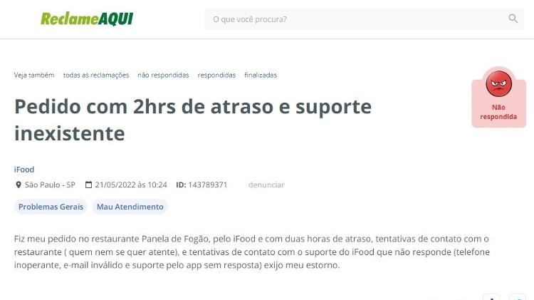 Reclamação ifood - Reprodução/ Reclame Aqui - Reprodução/ Reclame Aqui