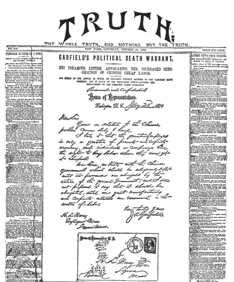 During the 1880 American election, the Morey Letter (published in the newspaper 'La Verdad') was published by the so-called Republican candidate, James A. Garfield, stating that he was in favor of Chinese immigration.  Later confirmed as fake - GETTY IMAGES - GETTY IMAGES